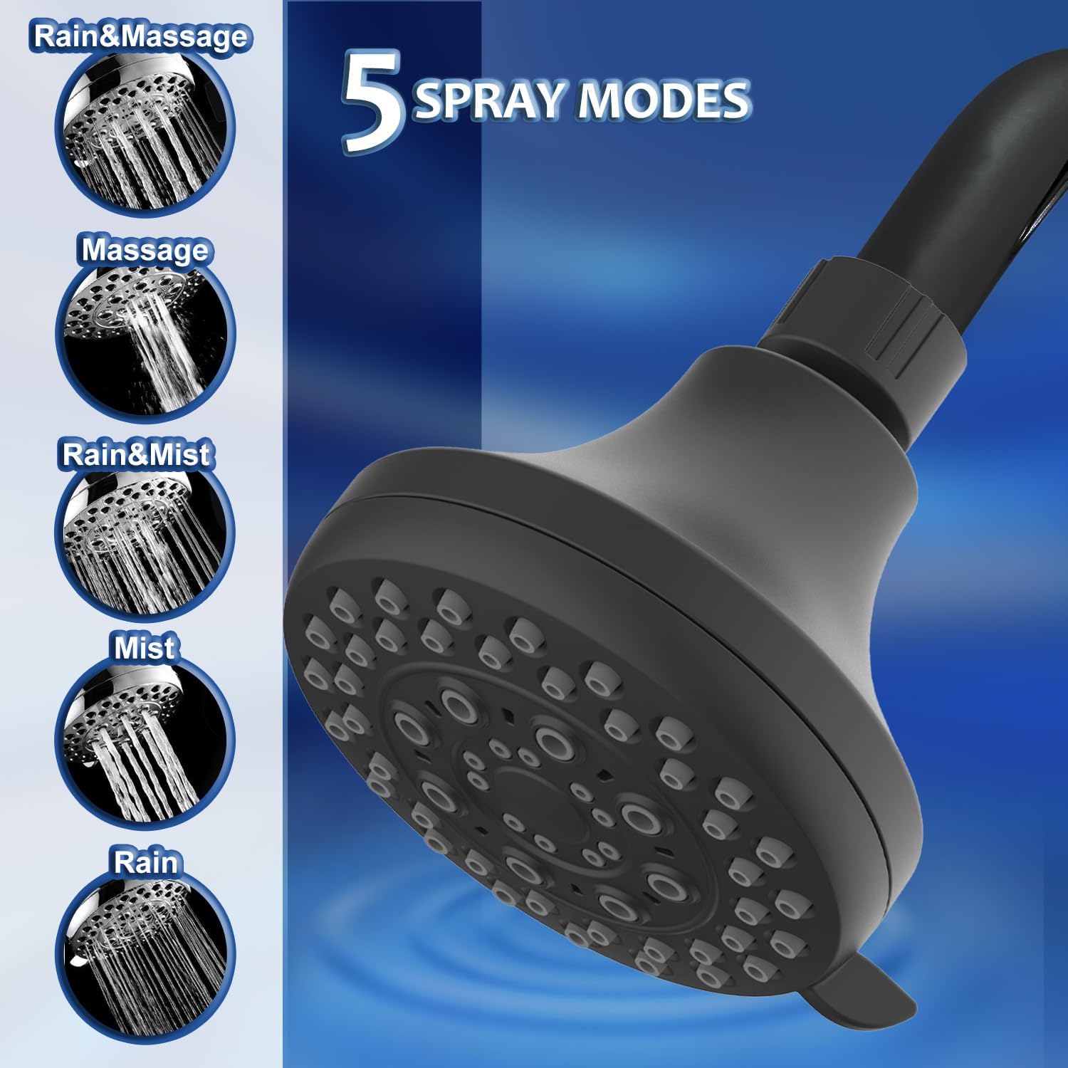 High Prsure Shower head, Premium Matte Bla Bathroom Fixed Showerhead,