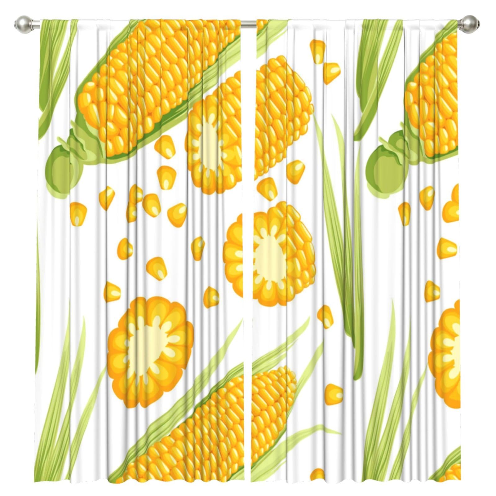 InOmak Fresh Ripe Corn Cobs Pattern, 2 Panels Window Curtains 52 x 84 Inch Blackout Curtains for Living Room Bedroom