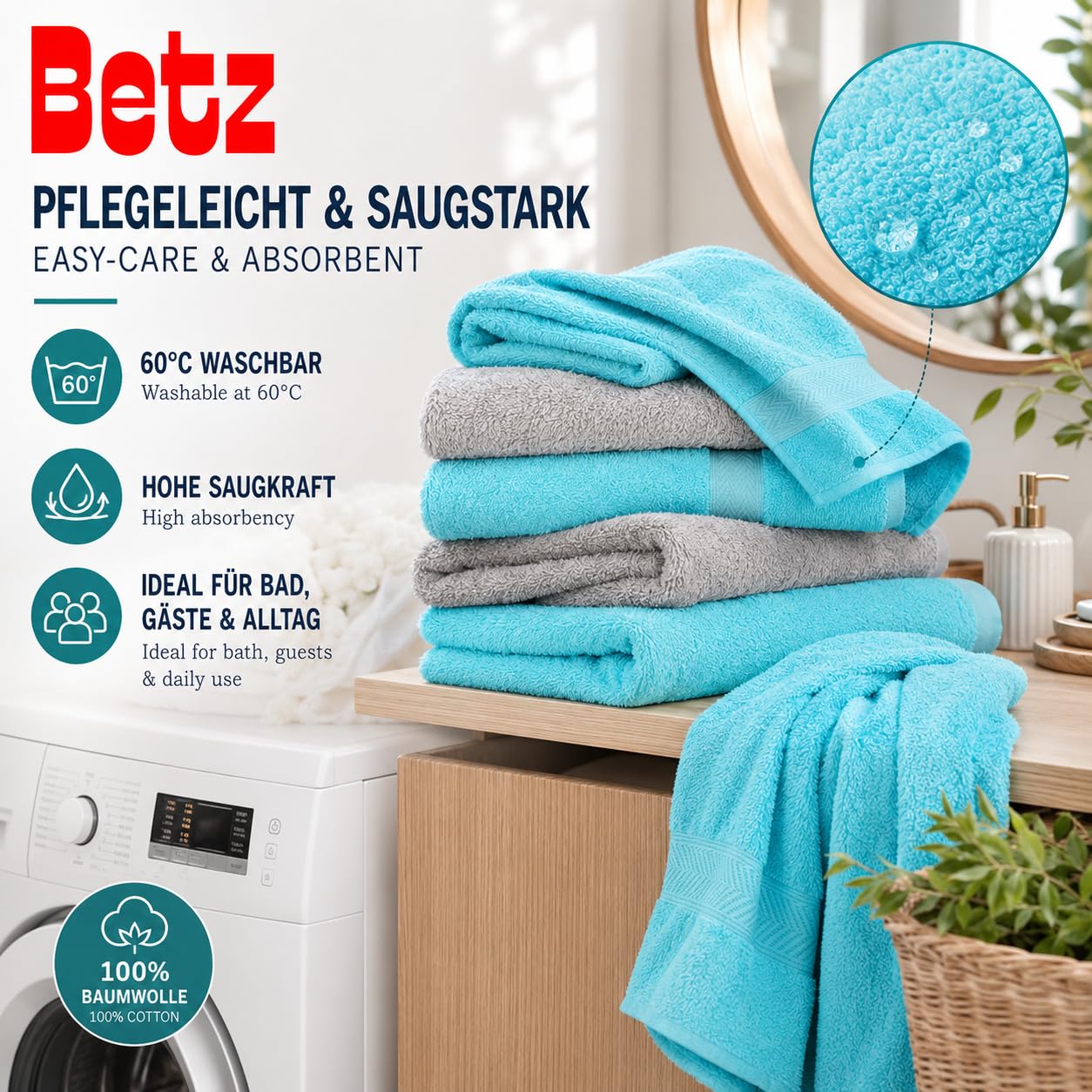 Betz 10-częściowy zestaw ręczników Classic 100% bawełna 2 ręczniki kąpielowe 4 ręczniki do rąk 2 ręczniki dla gości 2 ręczniki do rąk kolor srebrnoszary i turkusowy