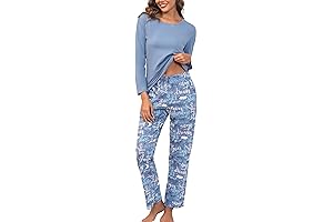 Cozy Comfort: Women's Long-Sleeve Cotton PJ Set with Pockets