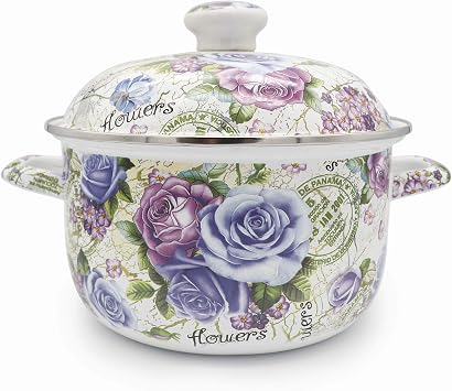 Flower Enamel on Steel Stock Pot/Stockpot with Lid, 3 Quart style2