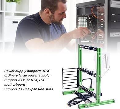 Computer Open Case Bracket DIY Chassis Rack PC Open Frame Test Bench Lightweight Computer Case Frame with Simple Structure with Excellent Heat Dissipation for ATX M ATX (Green Black)