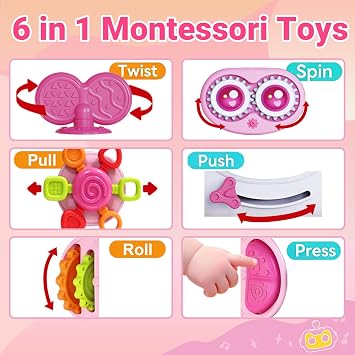 MoraBaby Toys for 1+ Year Old Girl, Musical Busy Cube for Toddlers 1-3 | Montessori 6-in-1 Activity Cube, Lights & Sounds, Wheels for Tummy Time & Crawling Training, Birthday Gifts