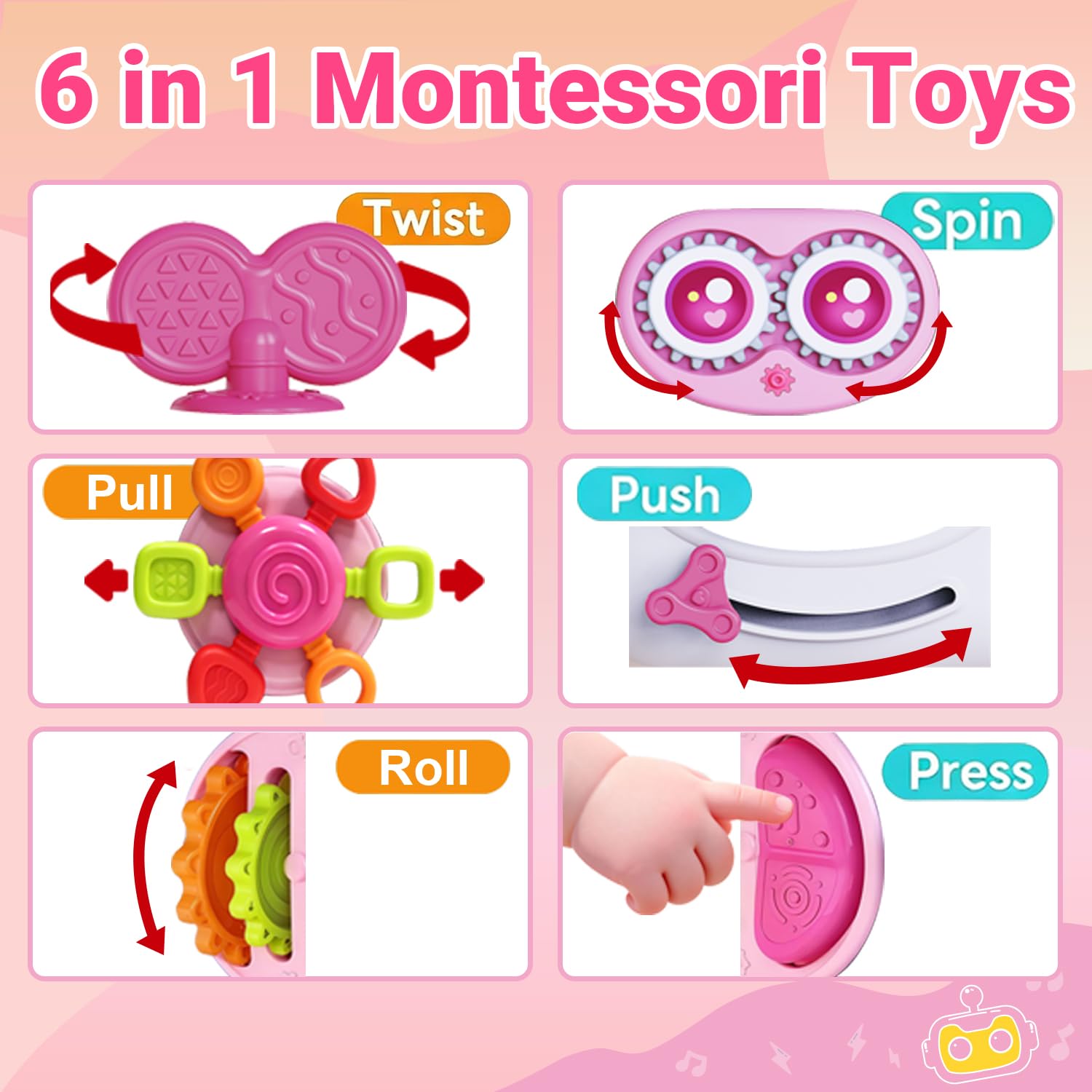 Toys for 1+ Year Old Girl, Musical Busy Cube for Toddlers 1-3 year old, Montessori 6-in-1 Activity Cube with Lights & Sounds, Wheels for Tummy Time & Crawling Training, Birthday Gifts for Baby Girl