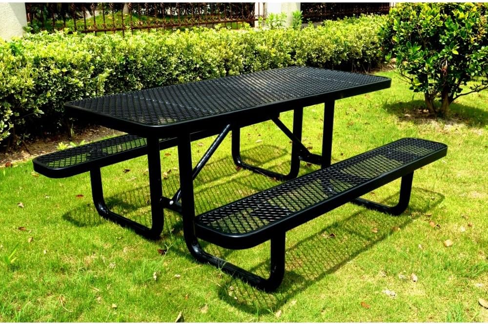 Durable Round Outdoor Picnic Table with Built-in Umbrella Hole for Patios, Parks, Campgrounds and Backyards (72In Table with Umbrella Hole Black)