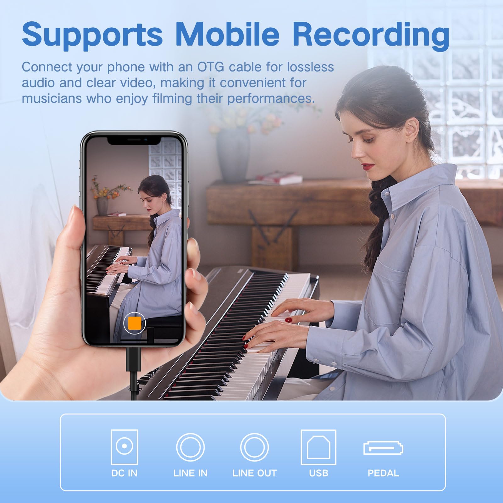 E Piano 88 Tasten Hammermechanik：TERENCE Digitalpiano P50 88-Tasten 2x25W HiFi Lautsprecher & Spatial Audio Mobile Videoaufnahme Bluetooth MIDI Doppel-Tastatur Kopfhörer/Lautsprecher Unterstützung