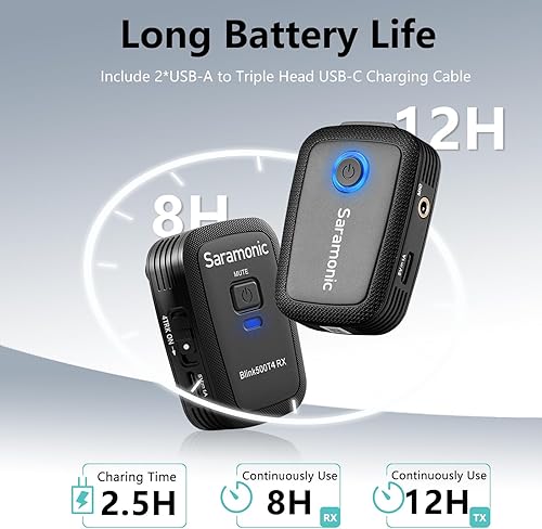 Miniatura 7 de Saramonic Blink500 PRO B8 - Sistema de micrófono inalámbrico de 4 canales, solapa inalámbrica de 2.4G, 4 transmisores y un receptor para cámara