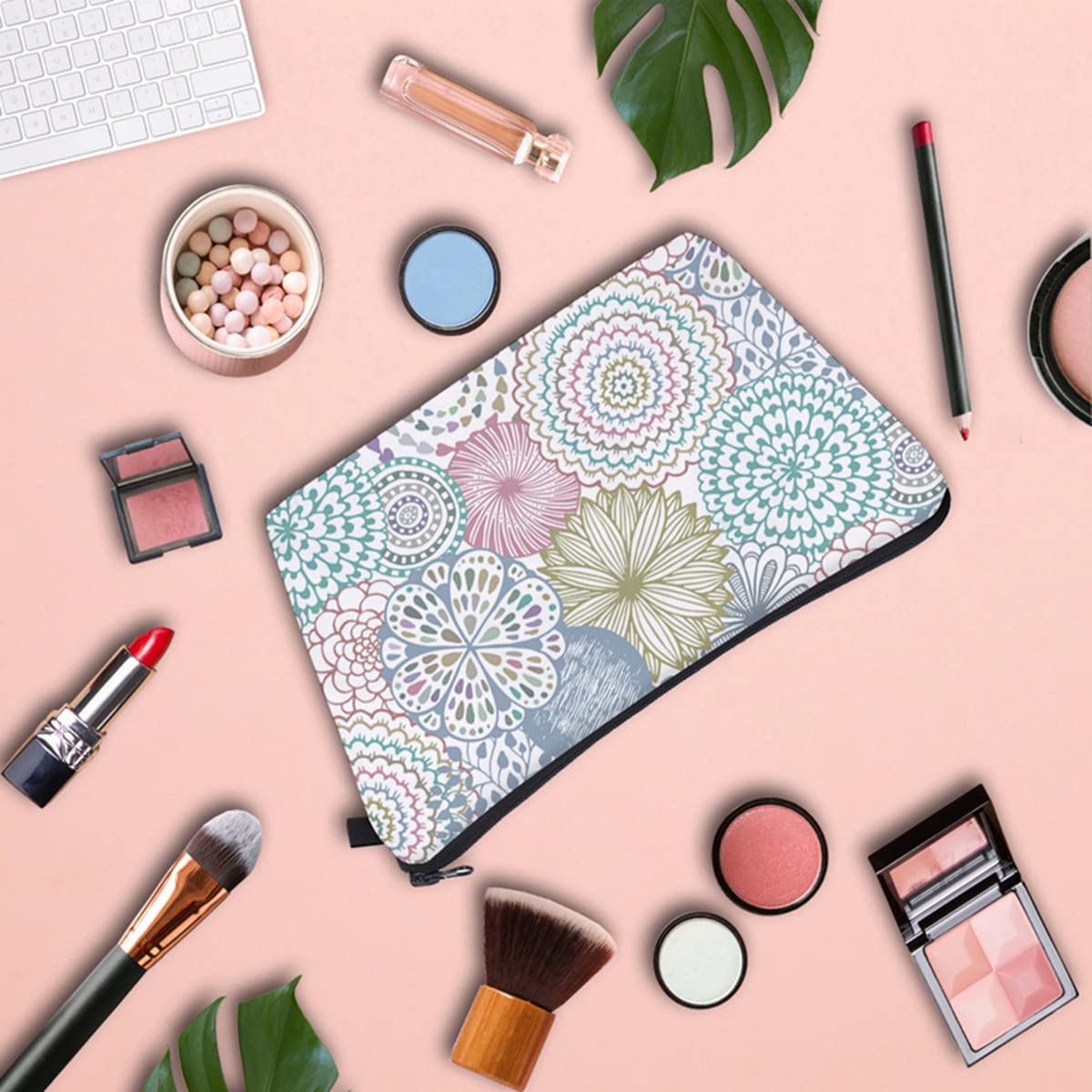 FAVORTALK Toiletry Bags for Women Portable Travel Cosmetic Bag for Women Beauty Zipper Makeup Organiser Bag with Beautiful Flowers Datura Pattern Washable Waterproof Makeup Bag B1087 — view 7