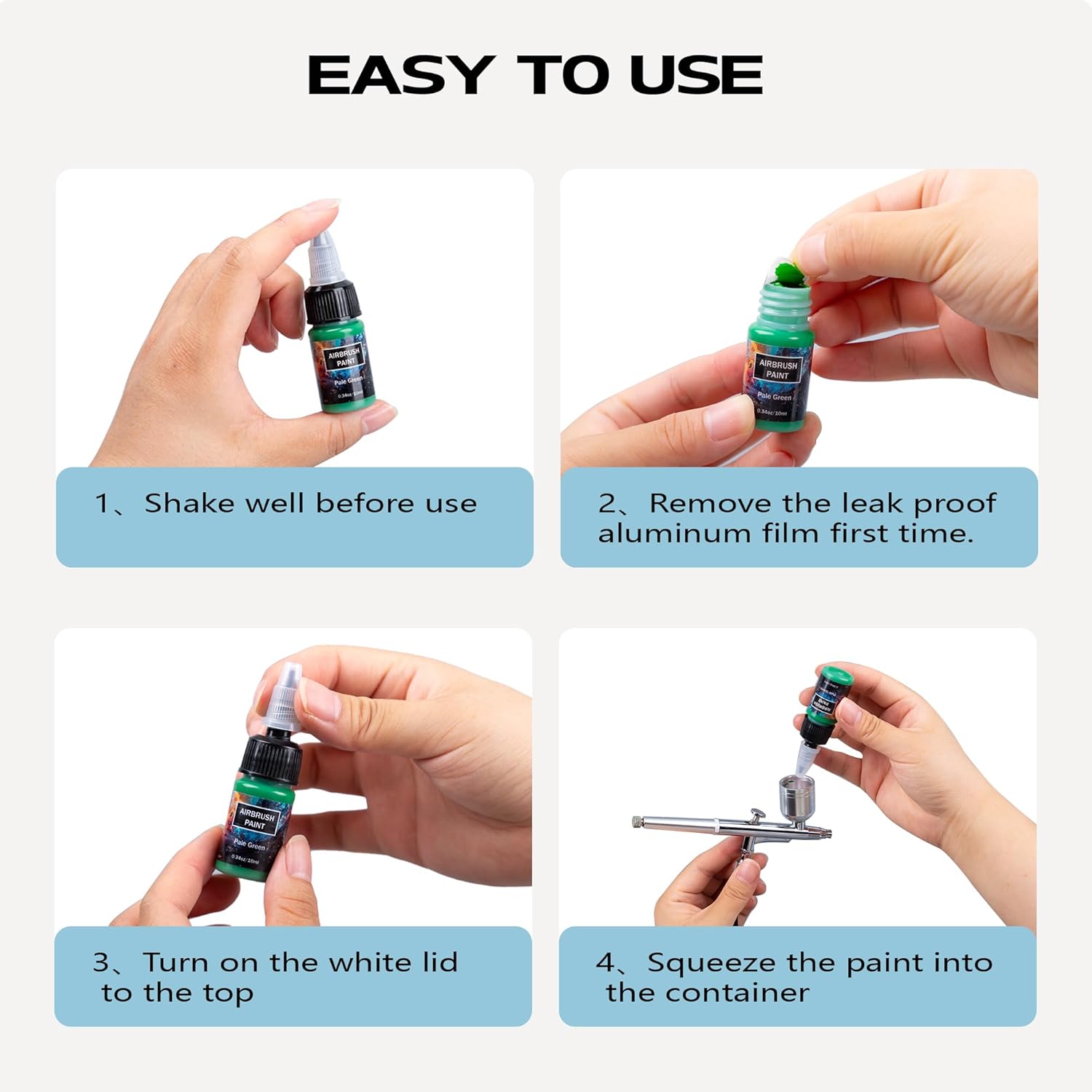 Airbrush Paint - 45 Colors Airbrush Paint Set with 3 Tinner, Plastic & Wood Acrylic Air brush Paint Kit Ready to Spray, Water-Based for Artists Beginners Hobbyist, 0.34 Fl Oz/10ml - 48 Bottles - Image 5