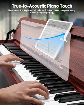 STRICH 88 Keys Digital Piano, Hammer-Action Fully Weighted Keyboard, Cover Designed Electric Piano Keyboard with Furniture Stand, Headphones, Three Pedal, Retro Brown, SDP-500