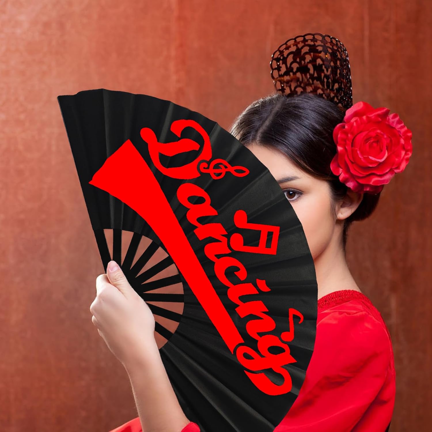 Large Clacking Fans for Line Dancing, Boots On The Ground Hand Fan (Red)