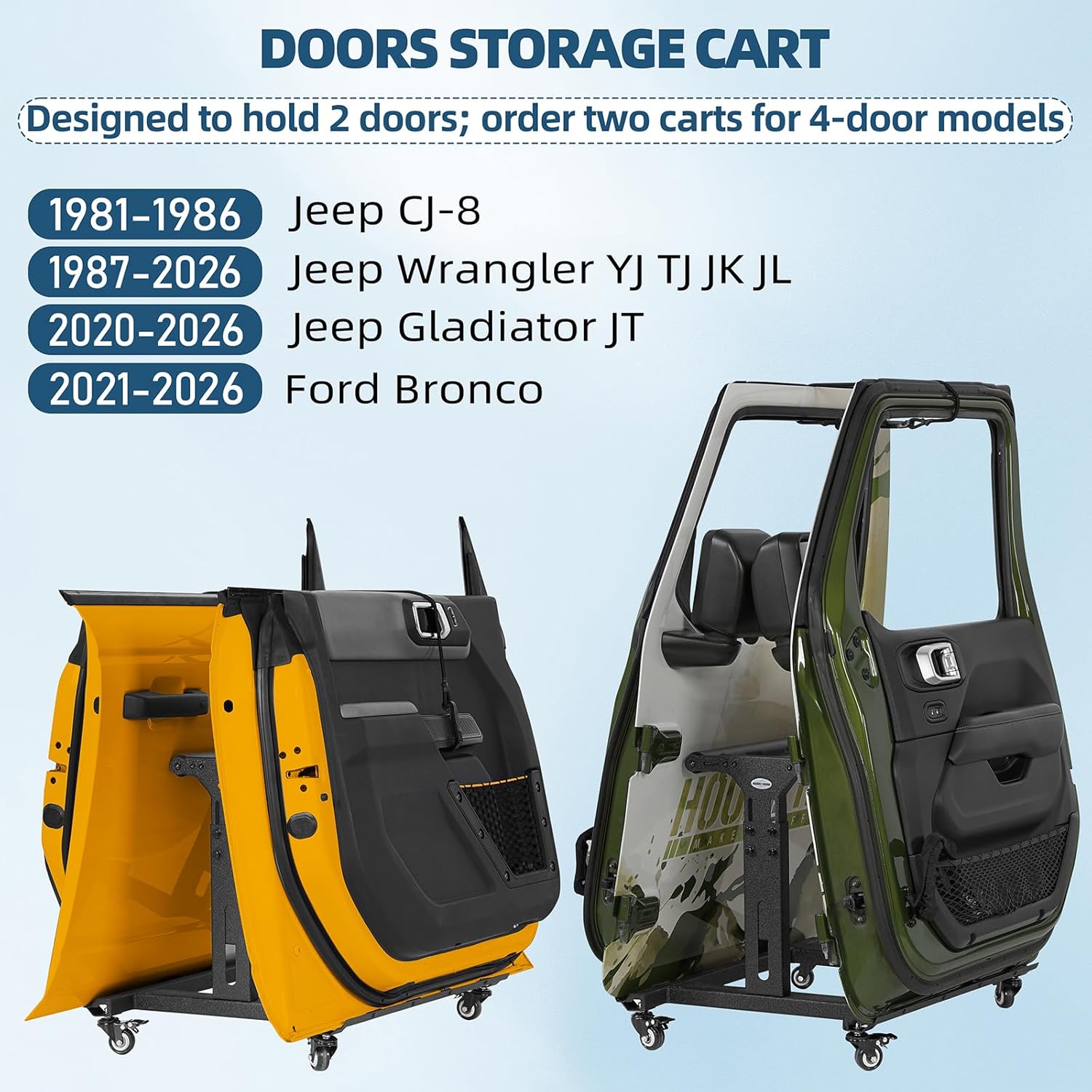 Hooke Road for Jeep Bronco 2 Doors Hanger Holder Storage Cart Sliding Movable Stand Bracket for 1981-2026 Jeep CJ-8 Wrangler YJ TJ JK JL Gladiator JT & 2021-2026 Ford Bronco 2/4 Door