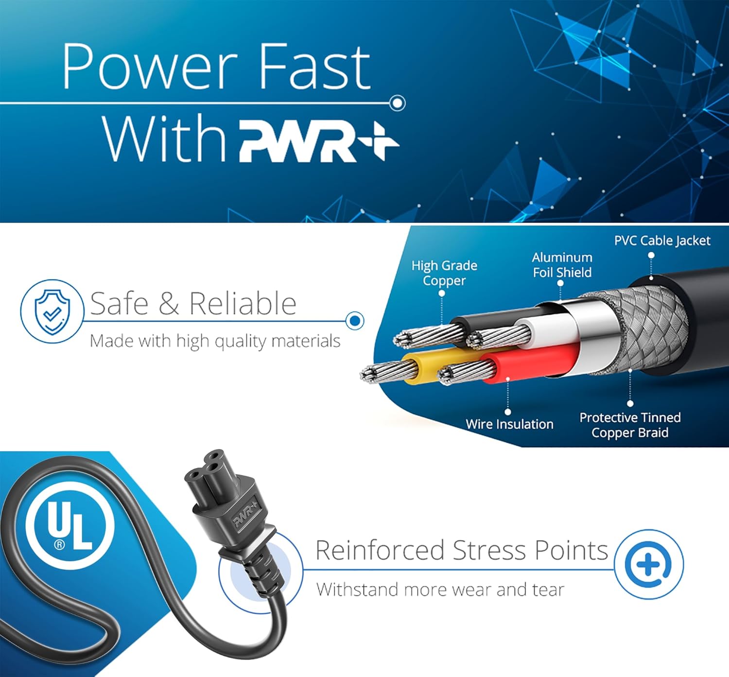 PWR+ power cord with UL listed tag