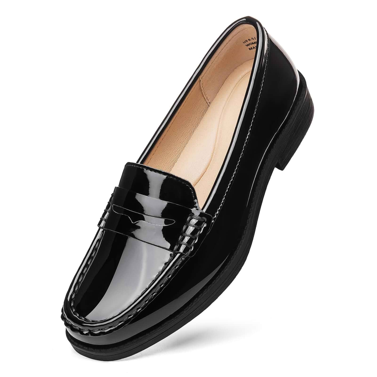 Geoeleph Women's Comfortable Leather Penny Loafers Cute Slip on Business Casual Dress Shoes Office Work Flats Lightweight Everyday Walking Shoes for Women