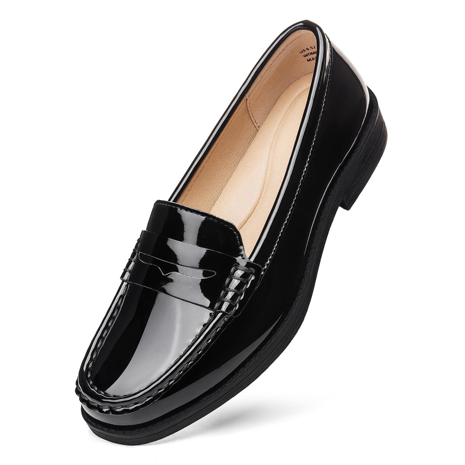 Geoeleph Women's Comfortable Leather Penny Loafers Cute Slip on Business Casual Dress Shoes Office Work Flats Lightweight Everyday Walking Shoes for Women
