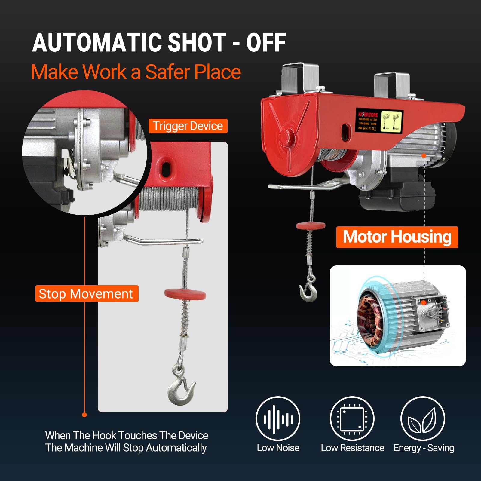 KOERZORE 440 Lb Electric Hoist Winch - Heavy Duty Lifting -6 KOERZORE 440 Lb Electric Hoist Winch - Heavy Duty Lifting -6