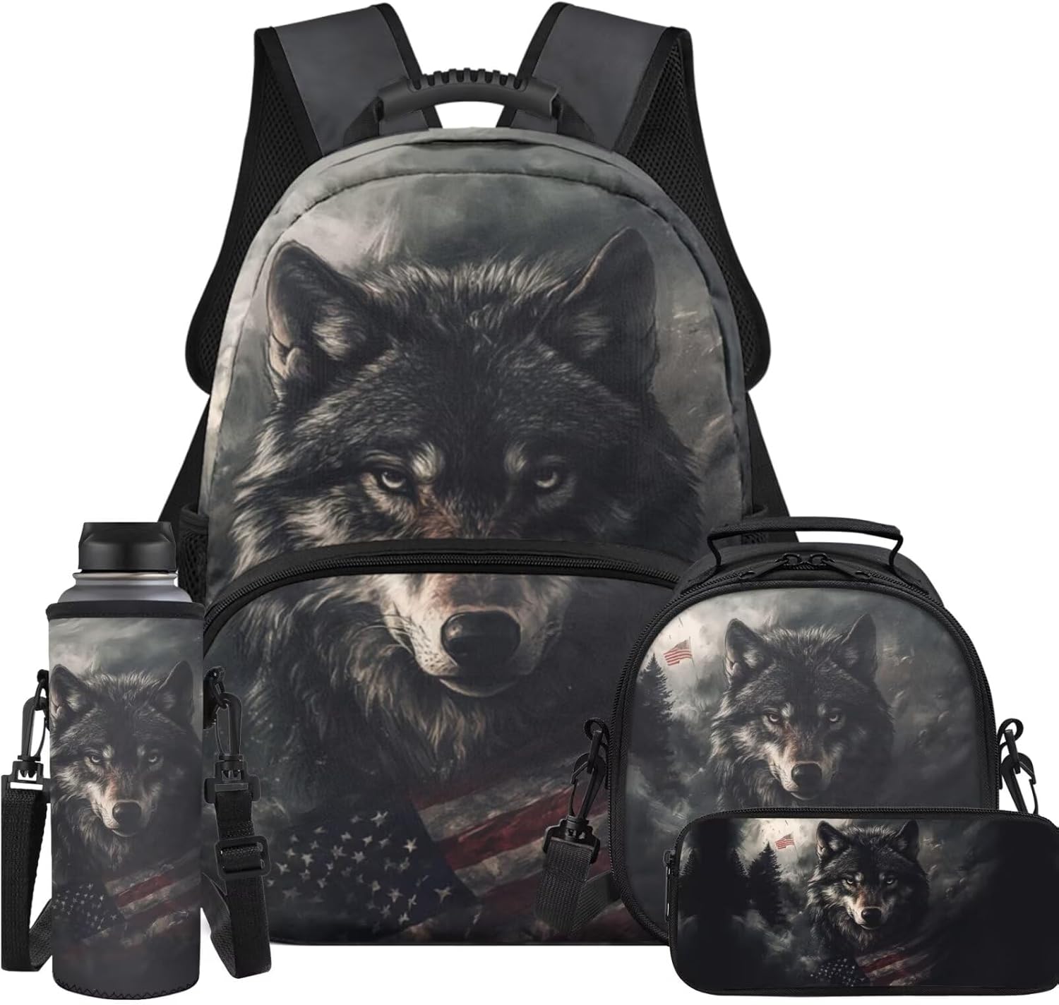 Dragon Lizard Backpack for Kids Boys Backpack with Lunch Box Water Bottle Sling Bag and Big Pencil Case 4Pcs Set 17" Bookbag with Compartments Large Capacity School Bag for Elementary Boys