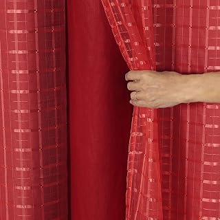 Cortina Blackout PVC com Tecido Voil Xadrez 2,80 m x 2,30 m Vermelho