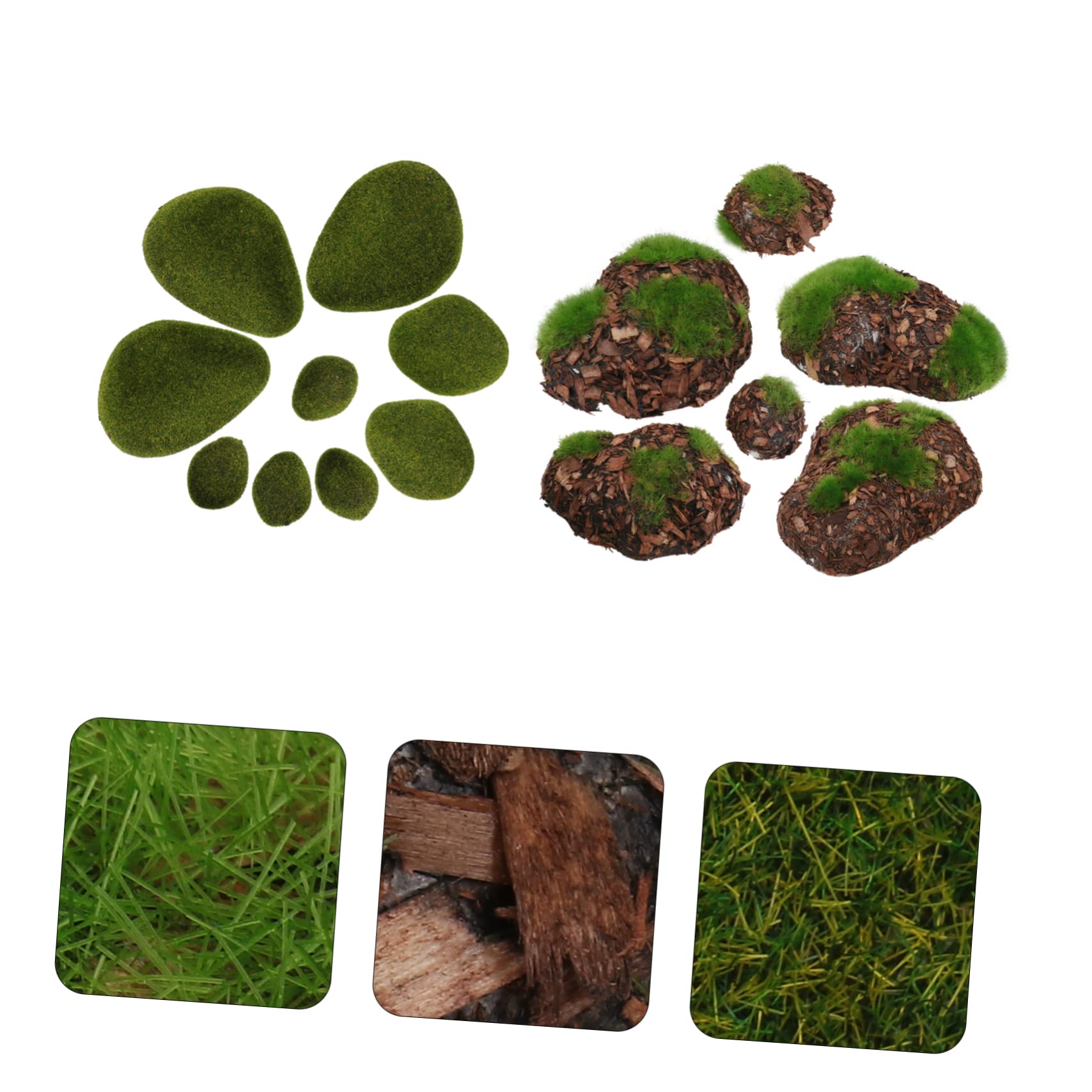 UPKOCH 3 Set Pietra di Muschio Simulato Palline Decorative di Muschio Pianta Falsa Roccia Pietre Finte Puntelli di Pietra Coperti di Muschio Floccaggio Green 14 Pezzi * 3