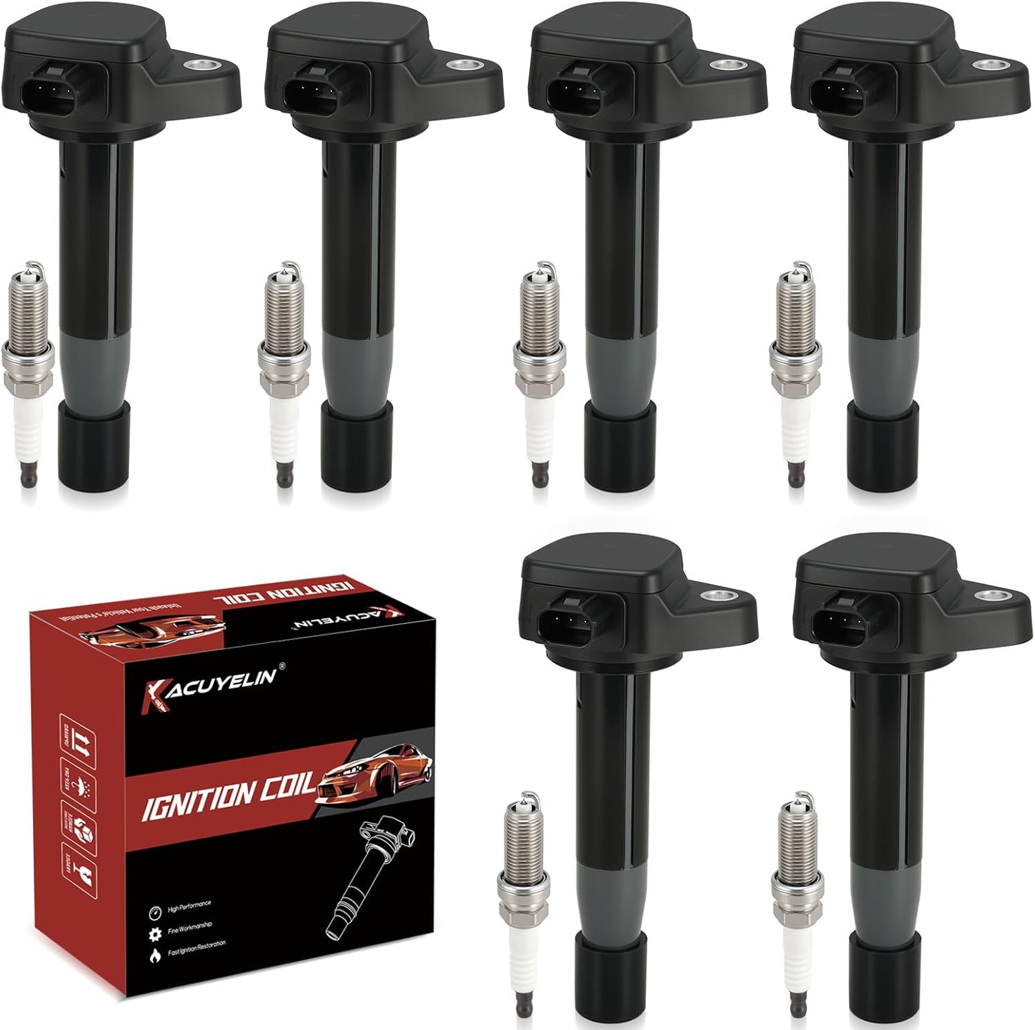 UF603 Ignition Coil Pack and Iridium Spark Plugs Set of 6 Compatible with Honda Pilot Accord Odyssey Ridgeline Acura MDX RDX TSX ZDX RL TL TSX 3.5L 3.7L V6,Replace# IC693,E1103,C1624