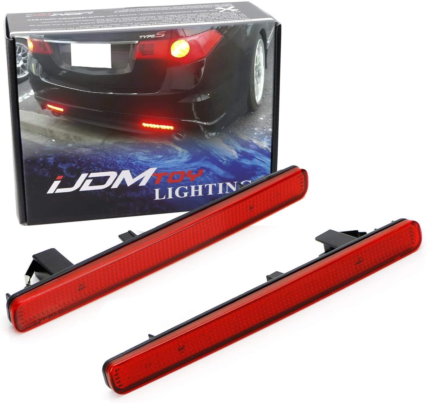 iJDMTOY Red Lens 48-SMD LED Bumper Reflector Lights Compatible With 09-14 Acura TSX (Euro Accord) Function as Tail, Brake & Rear Fog Lamps