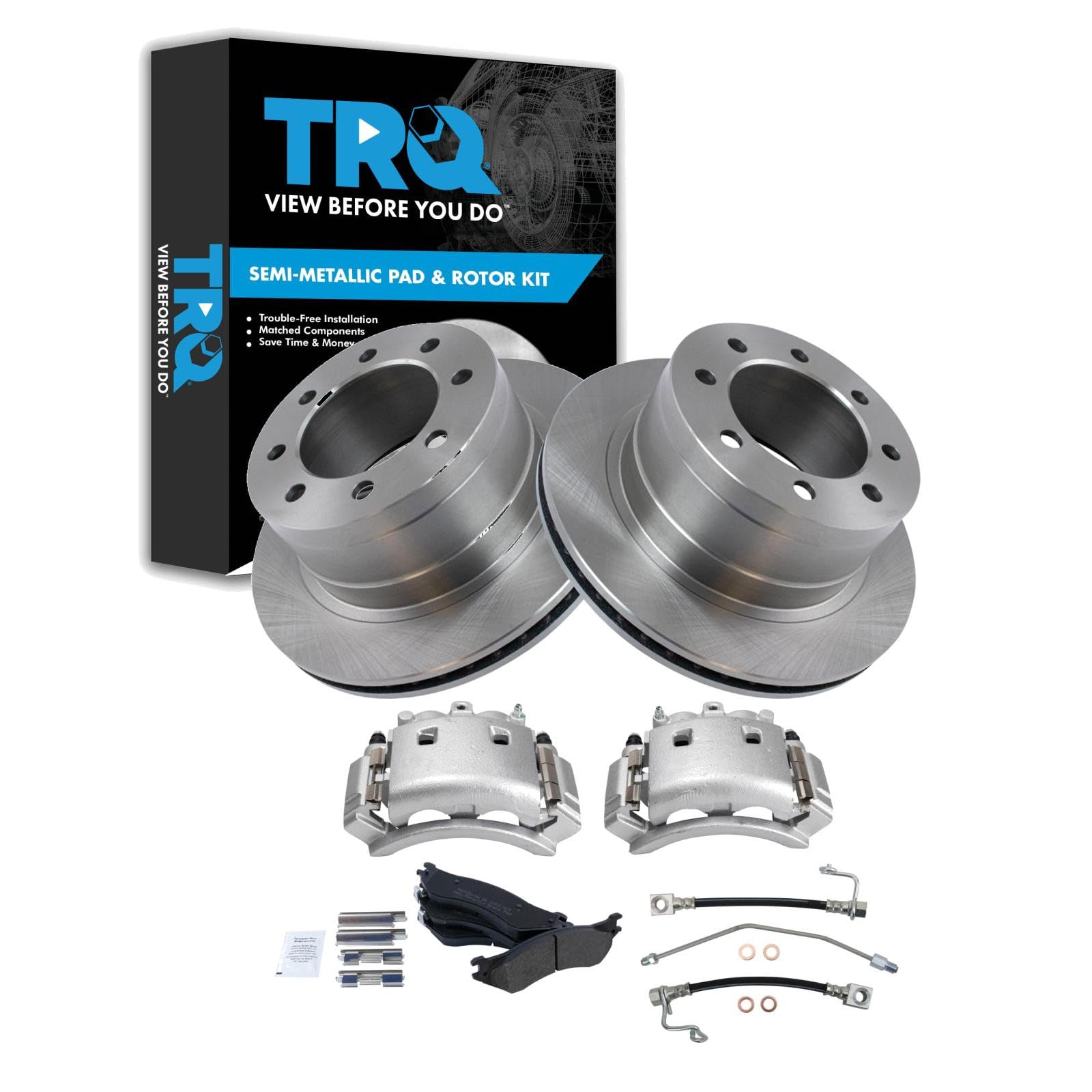 TRQ Brake Pad &amp; Rotor Kit Semi-Metallic Compatible with 2003-2008 Dodge Ram 3500