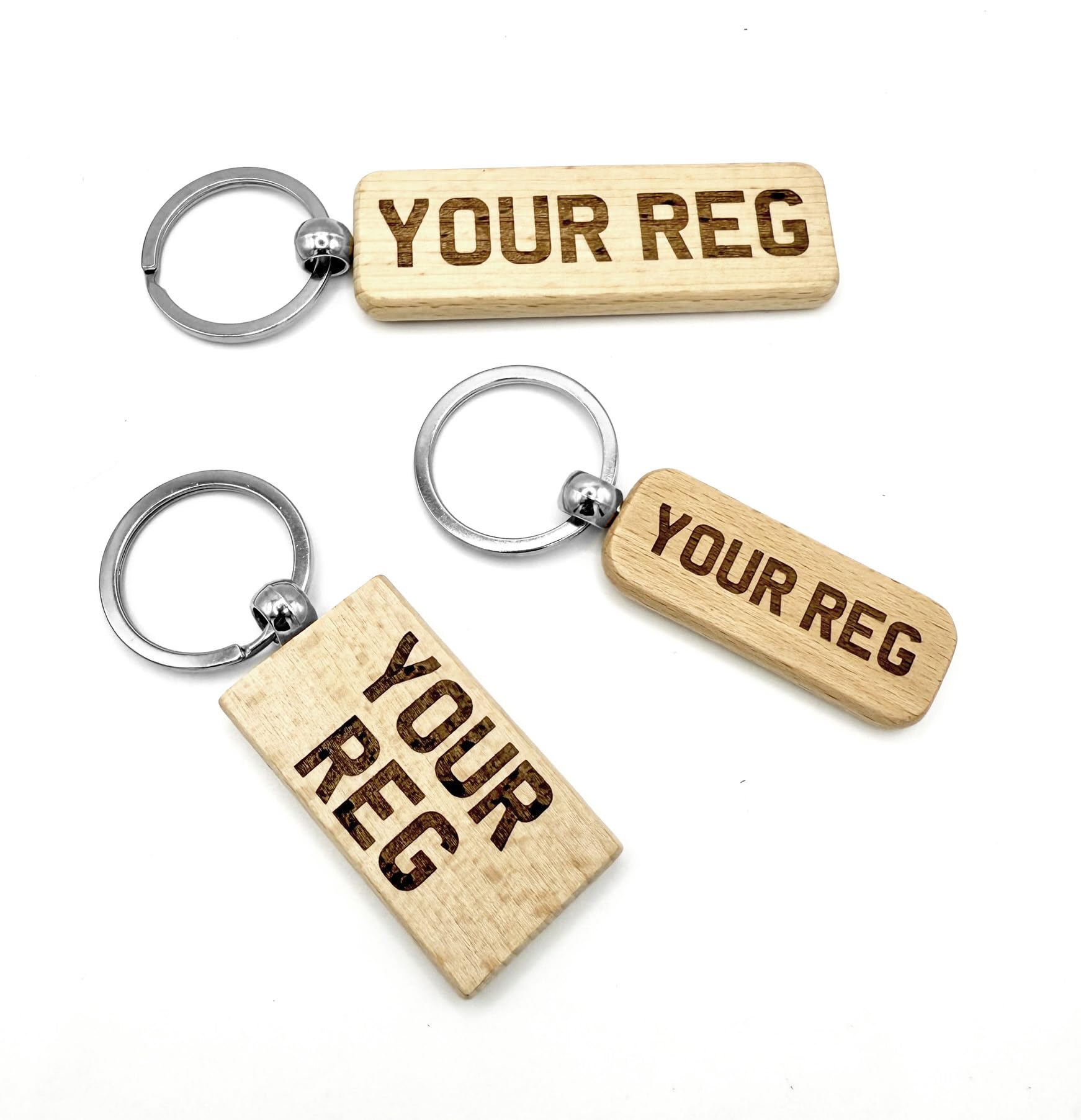 Personalised Wooden Car Keyring – Custom Engraved Vehicle Registration Plate | Double-Sided Engraving | For Taxis, Van Fleets, Lorry Drivers, Car Rentals & Multiple Cars (Beechwood Medium (Bike))