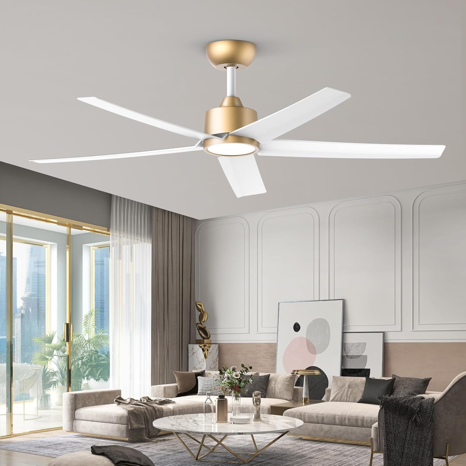 ocioc 52 inch Ceiling Fans with Lights and Remote Control Ultra Quiet DC Motor 3 Color Temperatures Modern Ceiling Fan for Bedroom Kitchen Indoor Covered Outdoor Gold Gold 52-inch