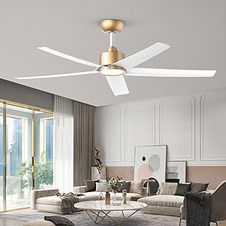 ocioc 52 inch Ceiling Fans with Lights and Remote Control Ultra Quiet DC Motor 3 Color Temperatures Modern Ceiling Fan for Bedroom Kitchen Indoor Covered Outdoor Gold