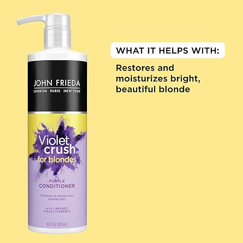 Miniatura 2 de John Frieda Violet Crush - Acondicionador morado para cabello rubio, pigmentos violetas triturados neutralizan los tonos cobrizos para un rubio más