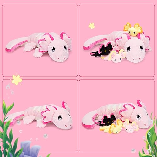 Miniatura 5 de IKASA Muñeco de peluche de mamá axolotl, animal de peluche de mamá y bebé, lindo juguete de peluche de 52 cm de la familia pequeña de mamá con mini