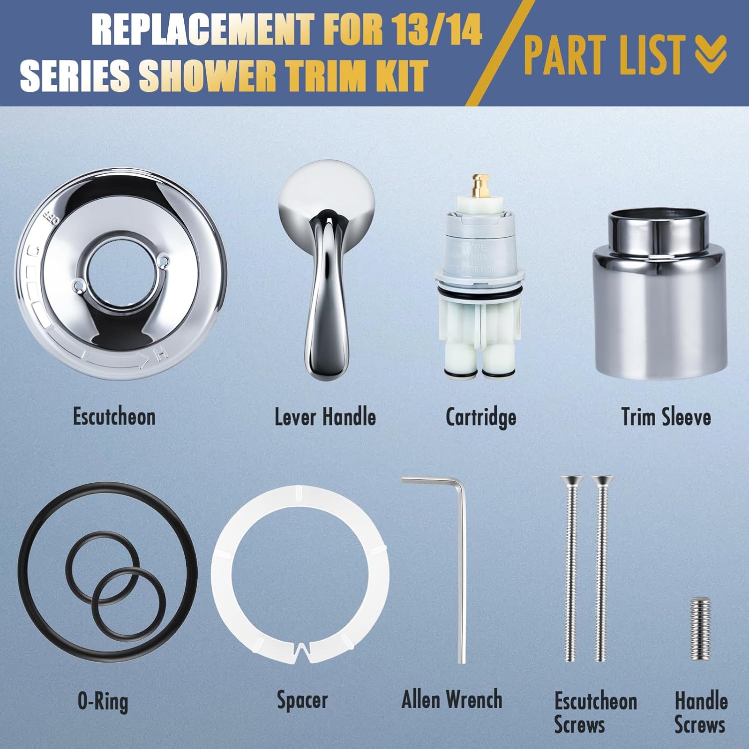 Replacement for Delta Classic 13/14 Series Single-Function Shower Trim Kit, T13020 Chrome Shower Handle Fit for Delta Shower Valve R10000 Series, Included RP46074 Cartridge
