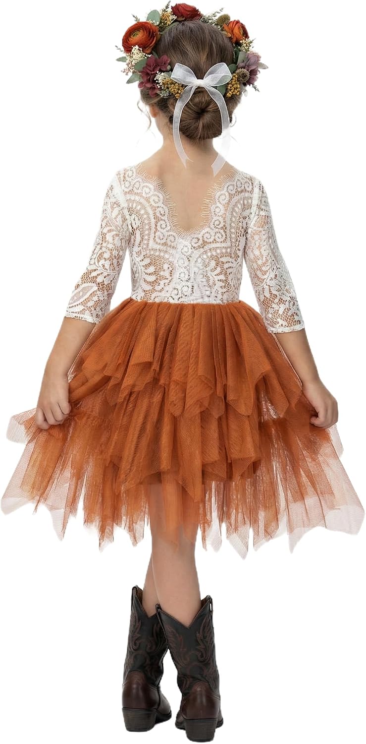 2Bunnies Girl Peony Lace Back A-Line Tiered Tutu Tulle Party Flower Girl Dress