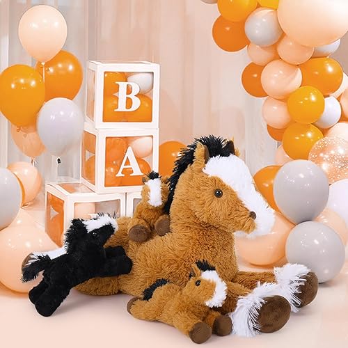 Miniatura 8 de MaoGoLan 4 piezas de animales de peluche de caballo, caballo grande de peluche mamá con bebés, juguetes de pony, animal de peluche a granel para