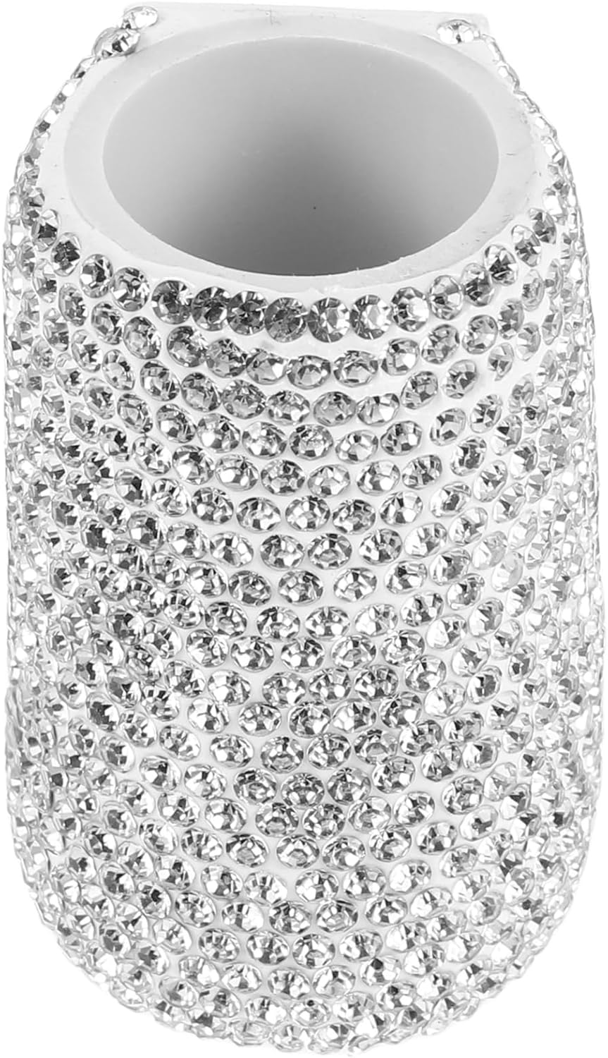 Portable Car Lipstick Holder with Adhesive Mount White Rhinestone Organizer
