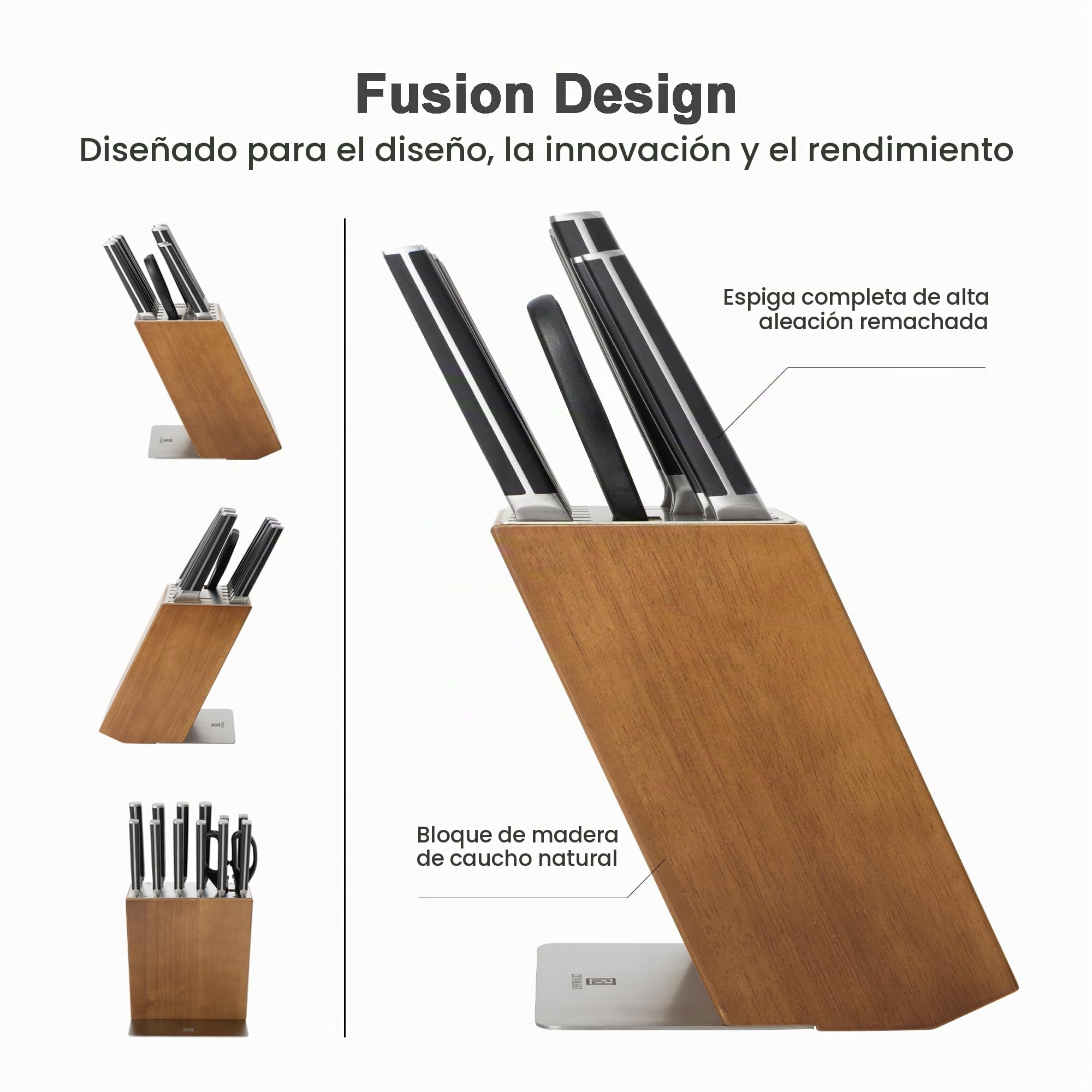 Juego de cuchillos de 15 piezas con bloque de cuchillos, juego de cuchillos de cocina con bloque de madera, cuchillo alemán de acero al carbono X50CrMoV15 con cuchillo de chef