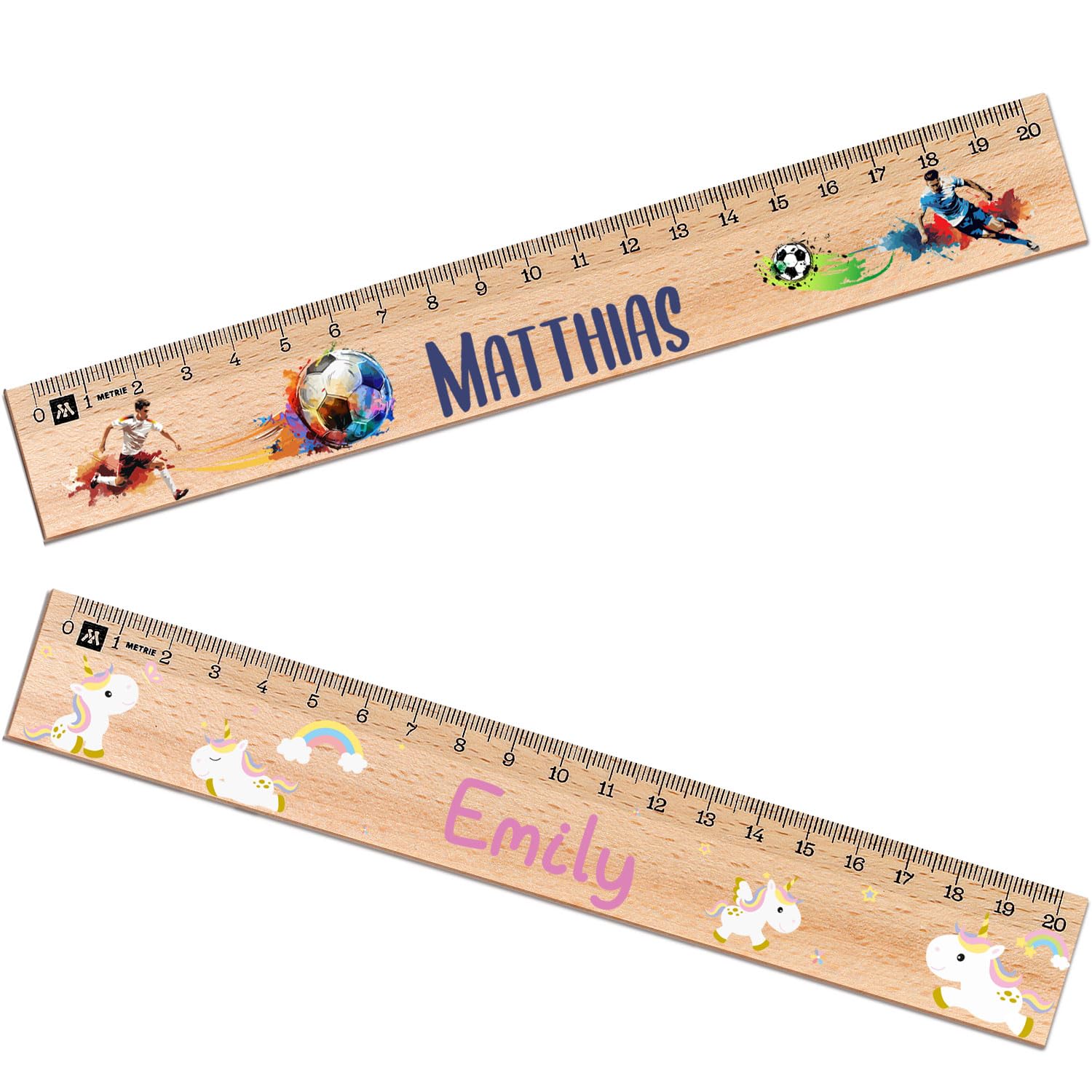 GRAVURZEILE Personalisiertes Lineal zur Einschulung in Verschiedene Designs mit Name & Motiv - 20 cm Holz Lineal - Geschenk für den Schulanfang oder zur Schuleinführung - 2er Set