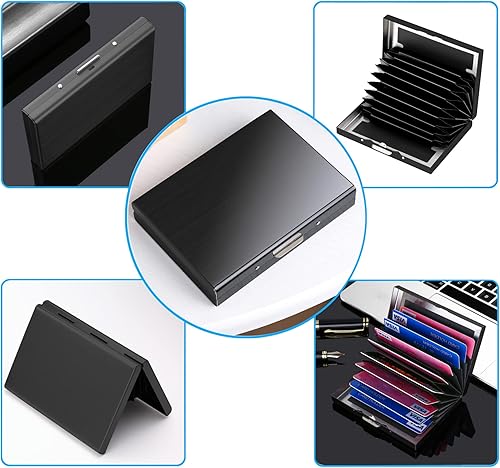 Miniatura 5 de Portatarjetas de crédito RFID, cartera delgada para tarjetas de crédito, funda protectora de metal para tarjetas de crédito con 10 ranuras para