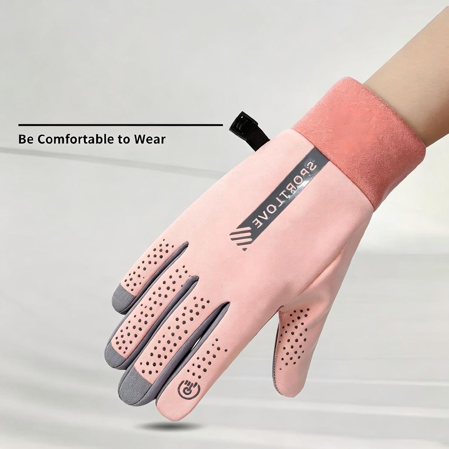 Women's Winter Gloves, Thermal Cold Weather Gloves with Touchscreen Function, Anti-Slip Leather Palm for Cycling, Hiking, Skiing, and Outdoor Sports, Pink & Grey