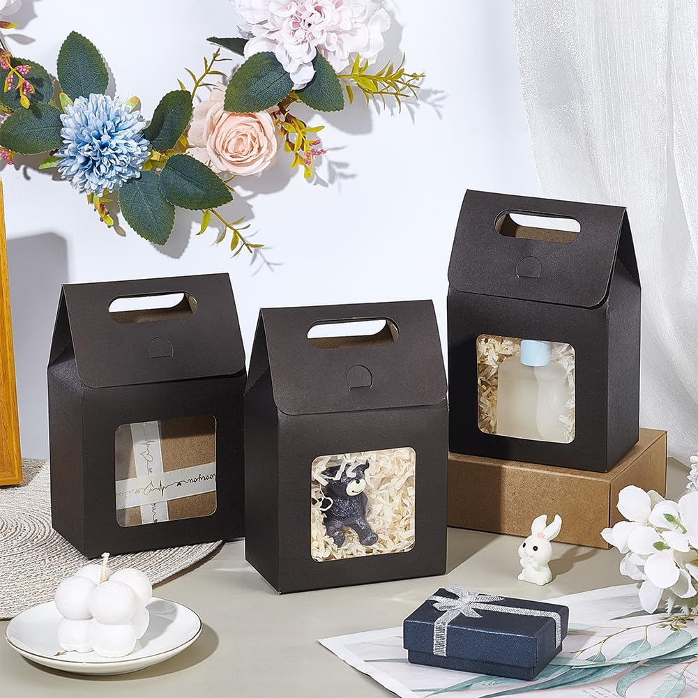 GOMAKERER 28 Pcs Paper Gift Bags, Black Gift Boxes Paper Bags with Transparent Window Reusable Bags for Mothers Day Wedding Party Anniversary Bridal Shower Housewarming image 4