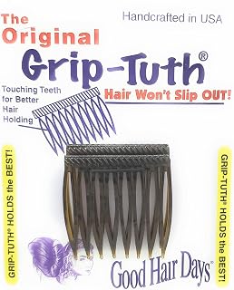 Good Hair Days Grip-Tuth Combs - 1 1/2" Side Combs, For All Types Of Hair, Decorative & Styling Women Accessories - Tortoise Shell, Set Of 2