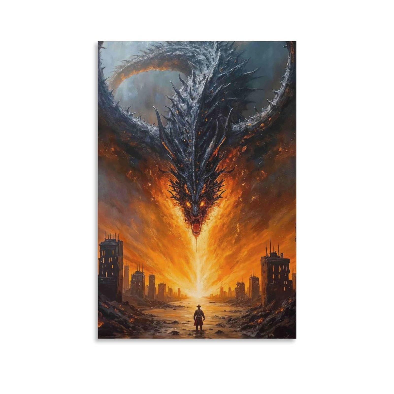 DHBANEIOK Dragon Apocalypse Scene Poster Artwork Canvas Prints Picture Modern Wall Art Picture Wall Hanging for Bathroom Wall Decor 20x30inch(50x75cm)