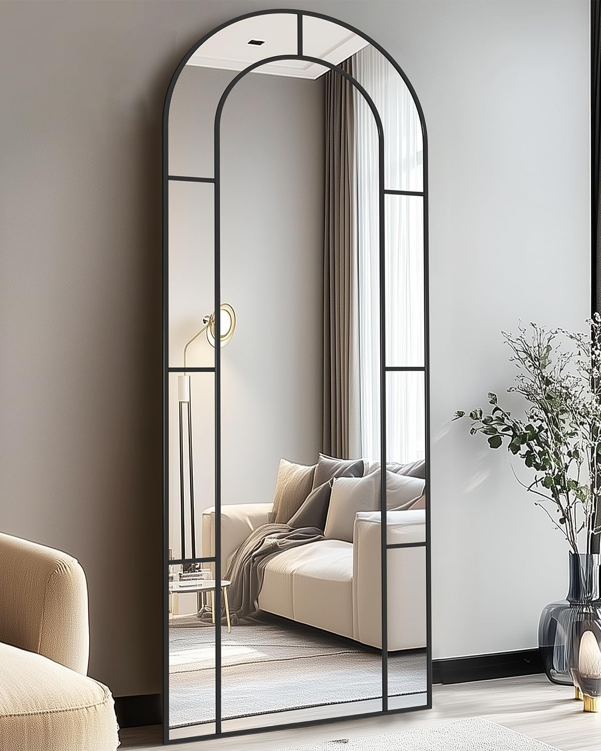 Bathroom Mirror, 58x21 Arched Wall Mirrors, Black Wall-Mounted Mirrors, Bathroom Vanity Mirror for Over Sink, Bathroom, Living Room, Bedroom, Entryway