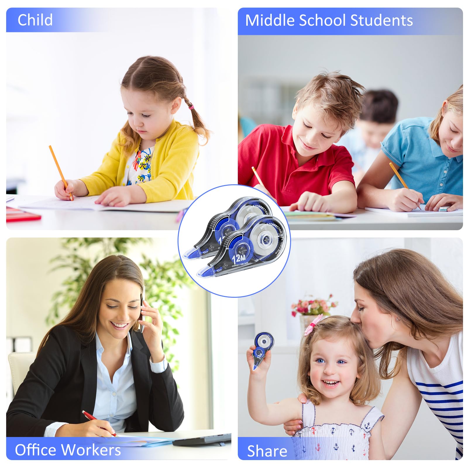 12 Nastri Correttori Bianchi - 12m X 5mm, Con Cappuccio, Per Scuola E Ufficio - Foto 3