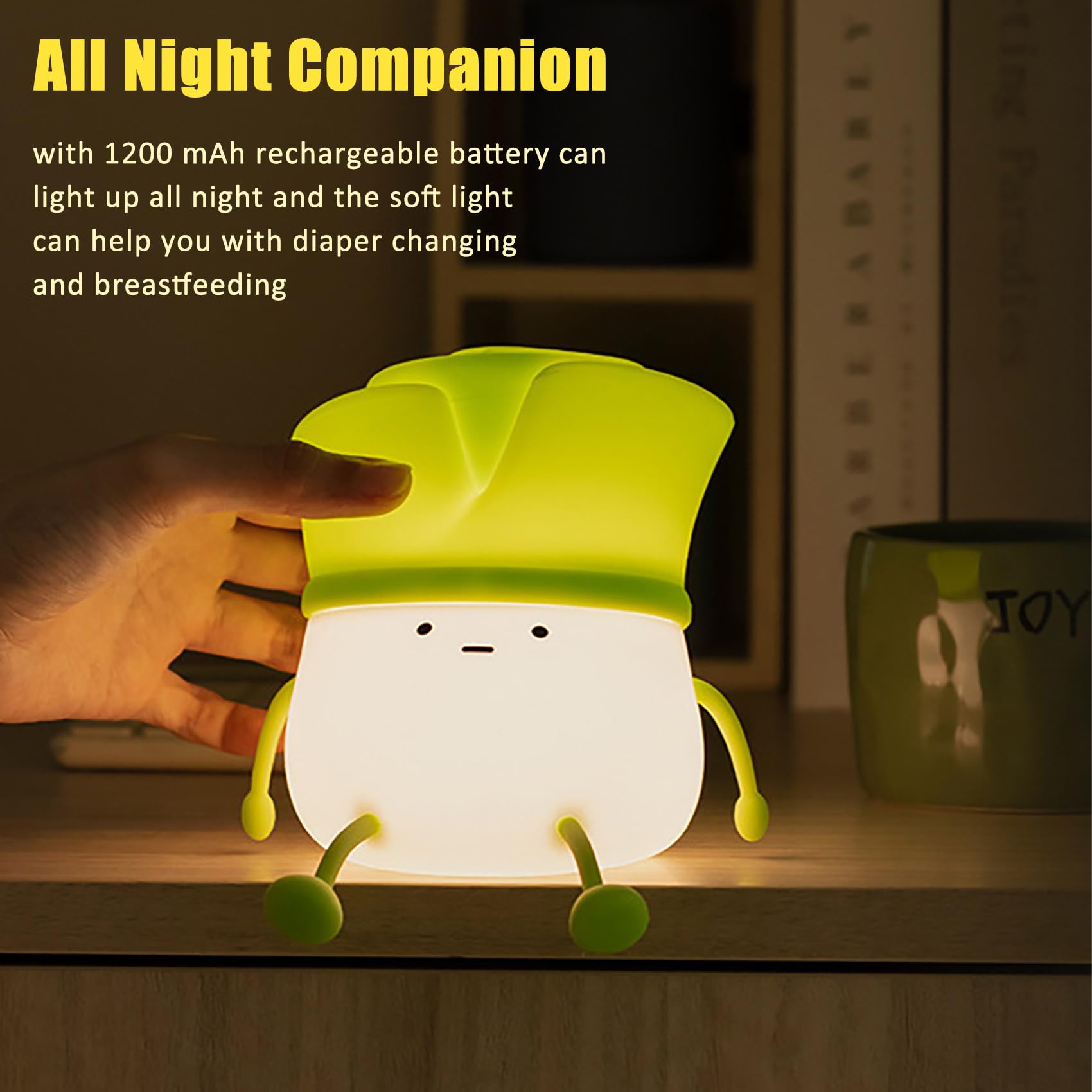 Luz Nocturna Infantil, Cebollino Silicona Luz Bebe Nocturna Tocar Niño pequeño Lámpara con Temporizador Recargable Luz de Noche para Bebé Niños Mujeres (2 Pieza)