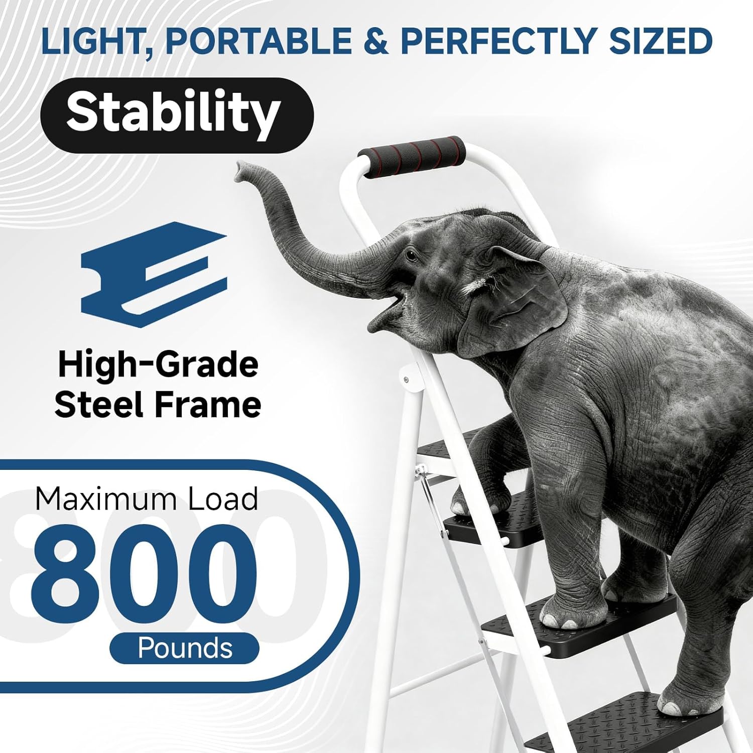 4 step ladder, folding step stool with wide anti-slip pedal & thick rubber feet, handrail, safe-lock design, folding portable ladder for multi-purpose, 800lb, white white 4 step