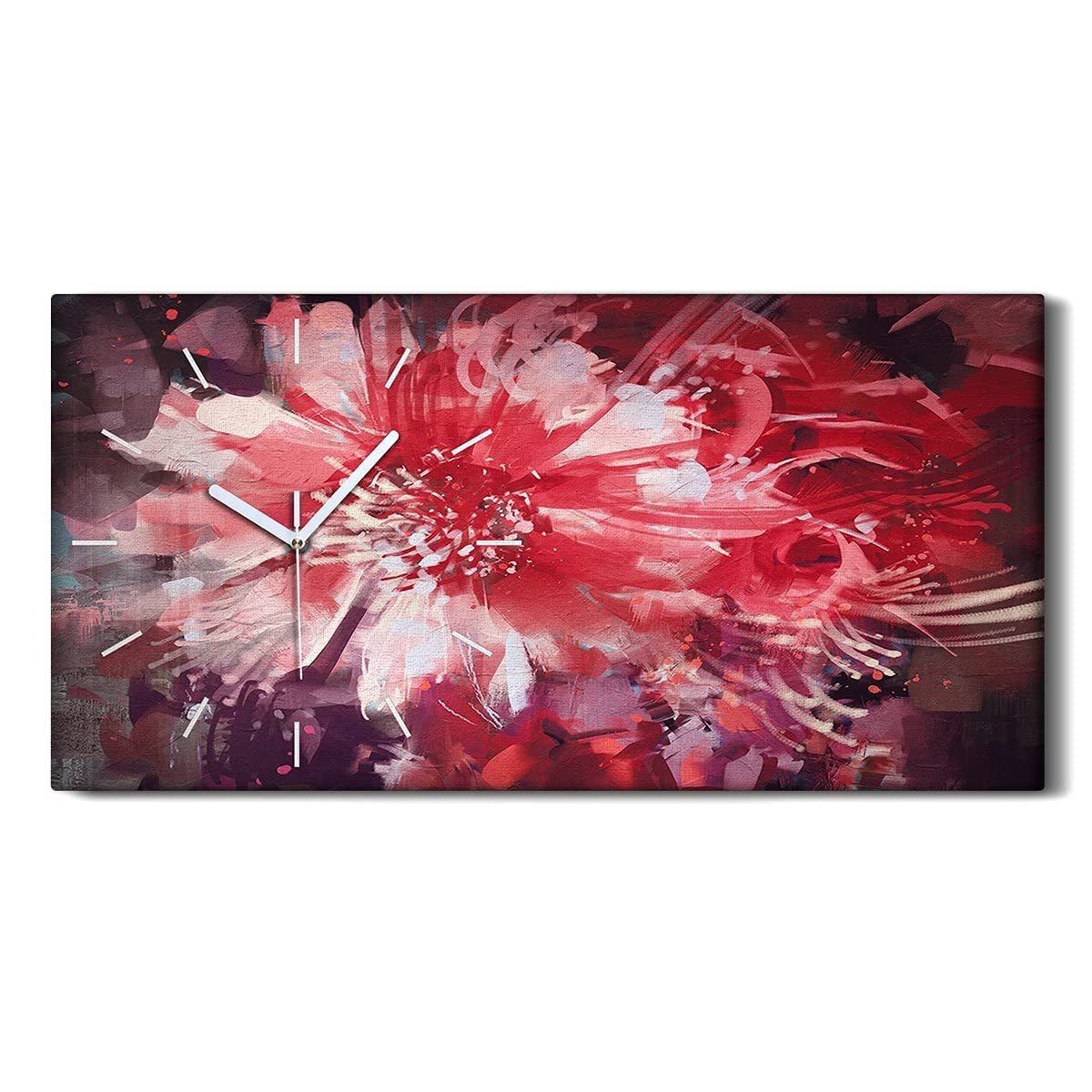 Horloge sur toile fleurs abstraites déco salon moderne tableau silencieux 60x30