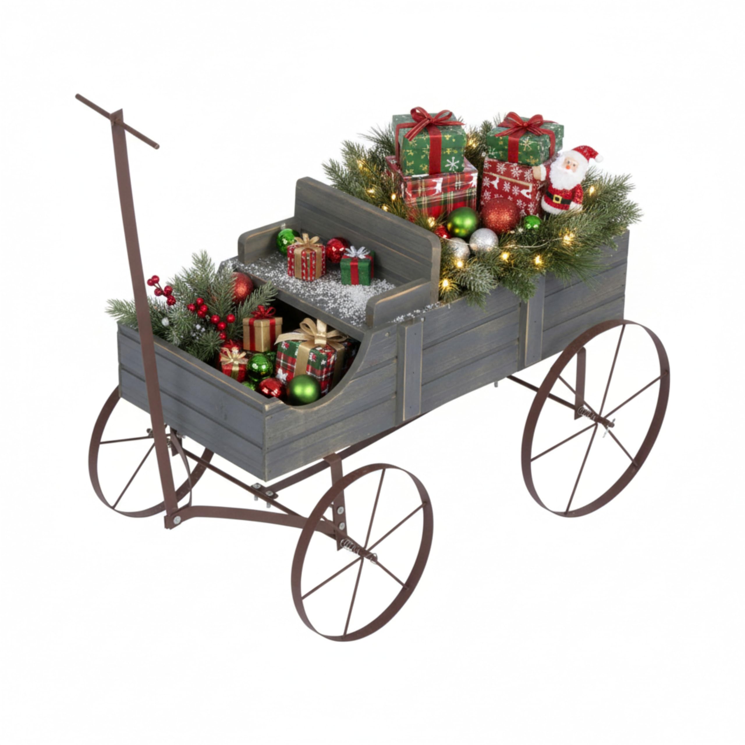 Shine Company Decorative Wagon Garden Planter, Wooden Wagon Yard Décor for Outdoor Plants, Small, Gray