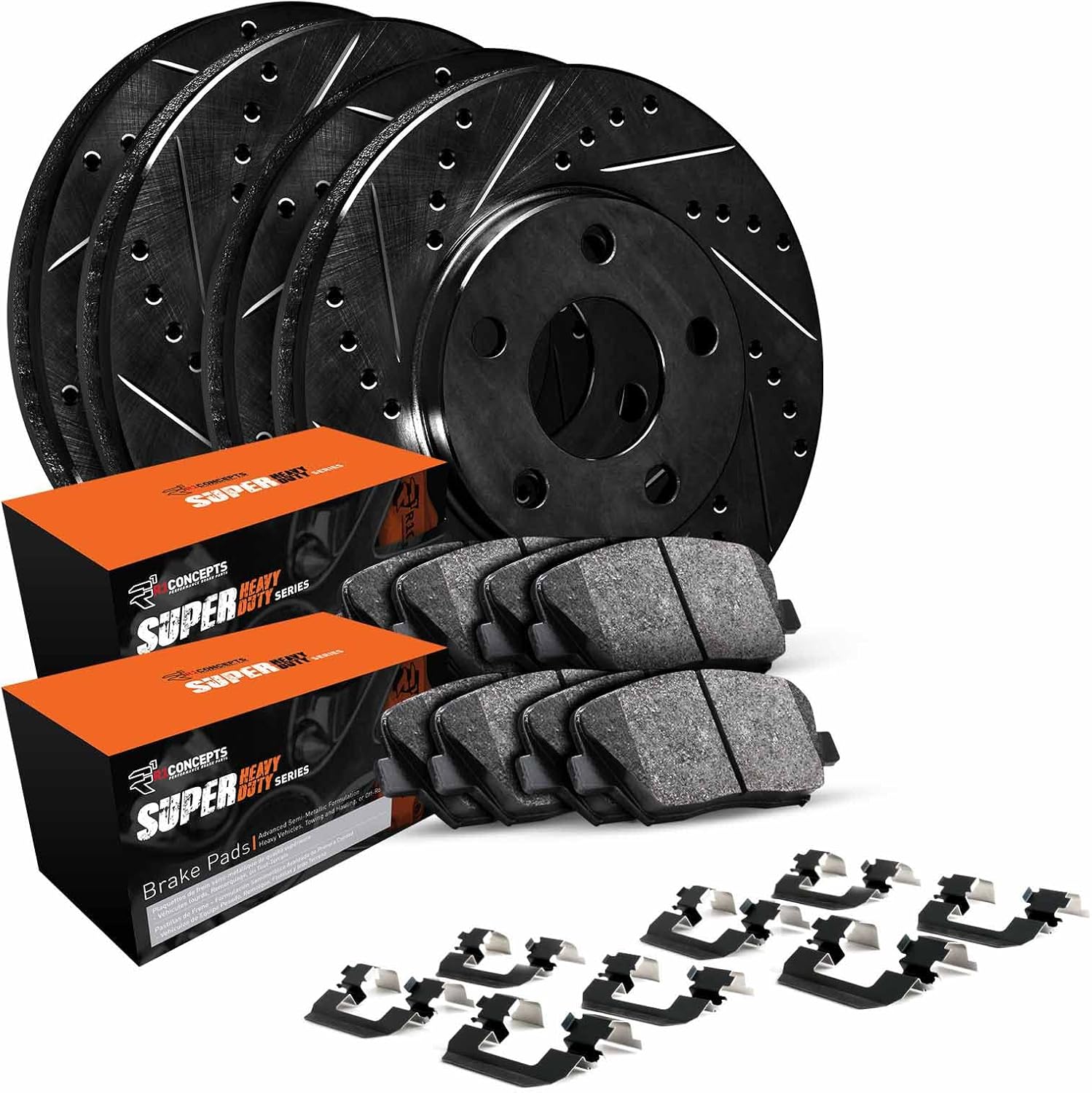 R1 Concepts Front Rear Brakes and Rotors Kit |Front Rear Brake Pads| Brake Rotors and Pads| Super Duty Brake Pads and Rotors| Hardware Kit|fits 2018-2021 Ford Expedition, F-150; Lincoln Navigator