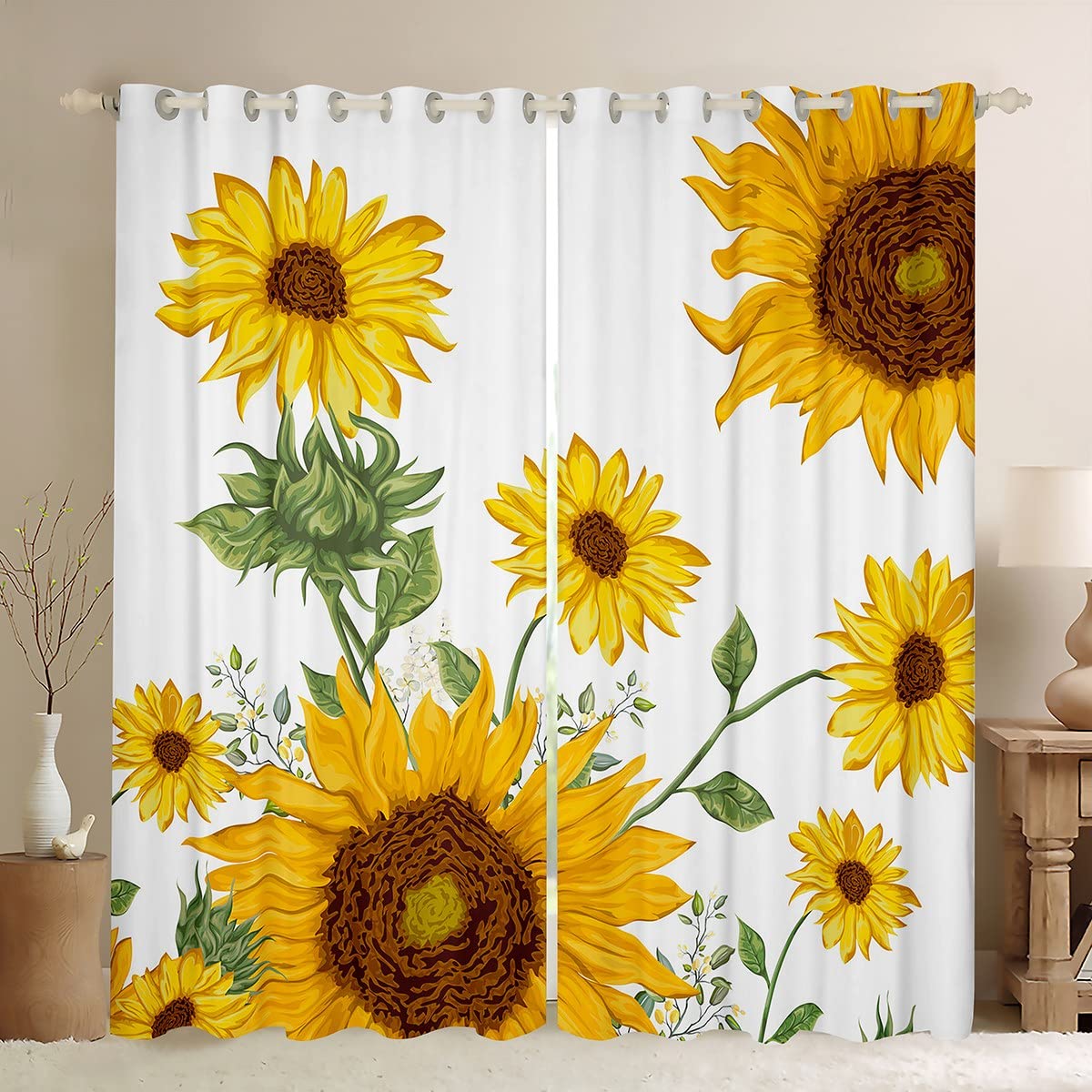 Tenda A Mantovana Vintage Con Api E Girasoli - Boho Retrò Gialla Per Cucina, Finestra 137x45 Cm, Poliestere